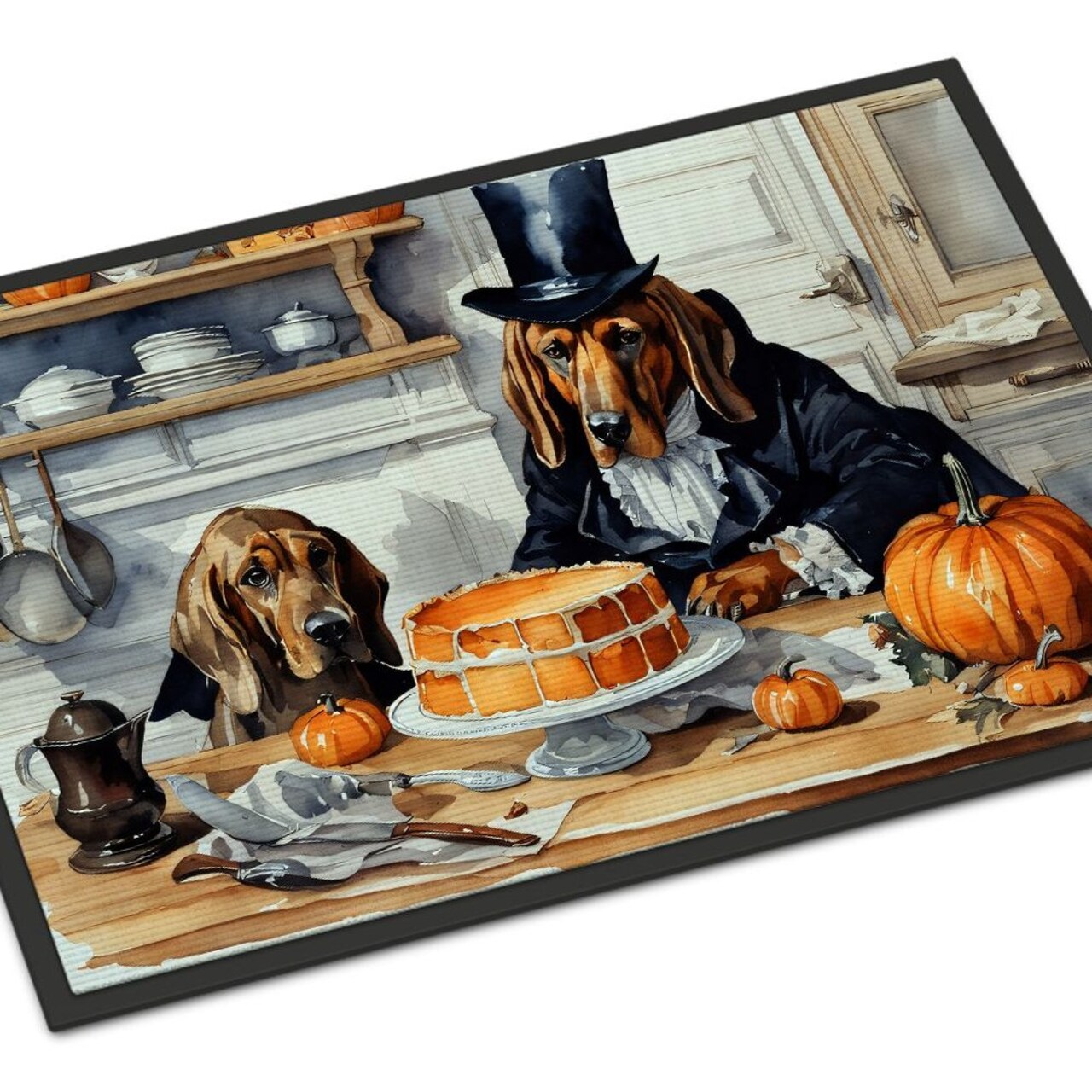 Edge Collections - 24" x 36" - Multicolor - Bloodhound Fall Kitchen Pumpkins Doormat Indoor Outdoor Rug - 1 Piece
